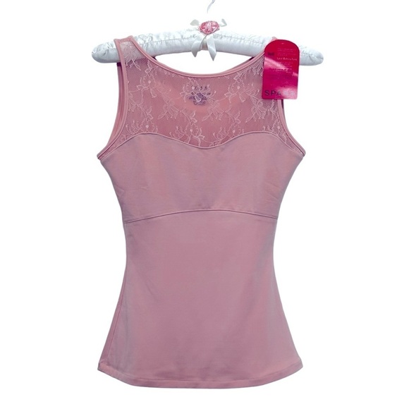 NEW SPANX Floral Lace Bateau Tank Top Illusion Neckline Rosebud Pink Size Small - Picture 6 of 9